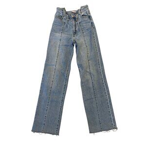 SO Juniors High-Rise Wide-Leg Jeans - Front Seam Raw Hem - Light Wash Size 0/24
